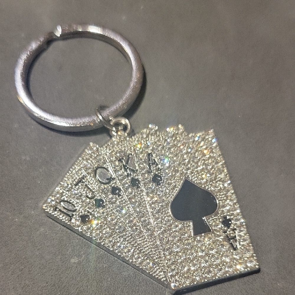 Silver and Black Playing Card Keychain